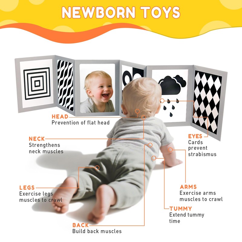 High Contrast Baby Flashcards with Black and White Tummy time