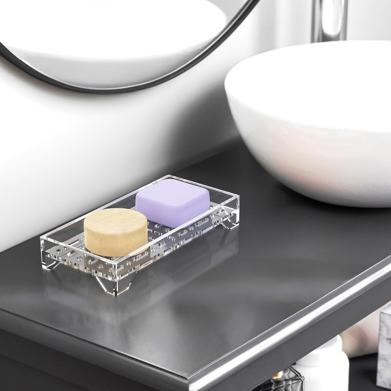 NiHome Self Draining Acrylic Soap Dish, Durable Bathroom and Kitchen
