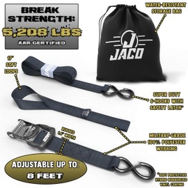 JACO Heavy Duty Ratchet Straps - 1.6 inch x 8 ft (Pack of 4) | Tie Down Kit with Soft Loops - 5,208 lbs (Black)