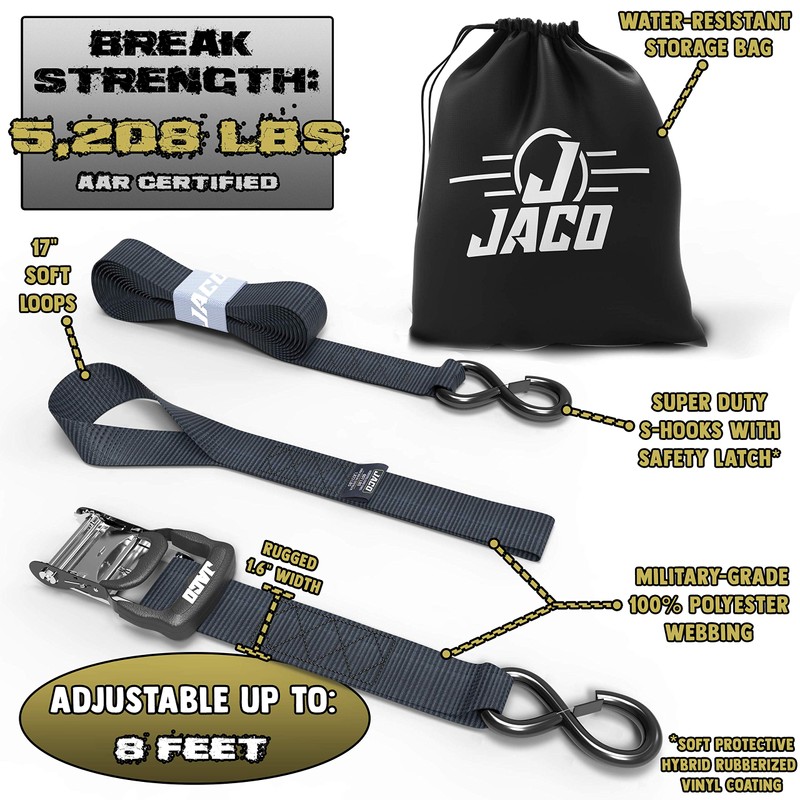 JACO Heavy Duty Ratchet Straps - 1.6 inch x 8