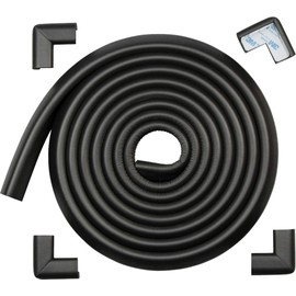 Roving Cove® 16.2 ft (15ft Edge + 4 Corners) 'Safe Edge® and Corner Cushion' - Value Pack - ONYX; Premium Childproofing Edge Corner Guard - PRE-TAPED CORNERS; Child Safety Home Safety Furniture Bumper and Table Edge Corner Protectors
