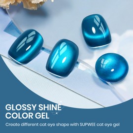 SUPWEE Blue Cat Eye Gel Nail Polish, 15ML Jelly Glass CatEye Magnetic Gel with Magnetic Stick Shimmer Glitter Effect Soak Off Salon DIY at Home