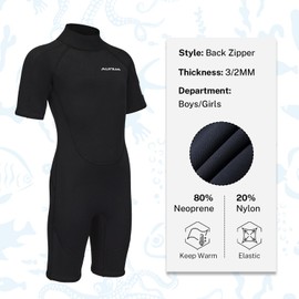 Aunua Kids Wetsuit for Youth Boys Girls, 3mm Shorty Wetsuit for Swimming, Surfing(CA7036Black-16)