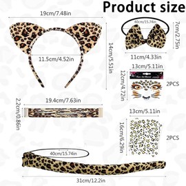 YEWCEP Leopard Costume Women & Children, 5 Pieces: Leopard Print Headbands, Tails, Bow Tie, Tattoo Sticker Sets for Carnival, Fancy Dress, Party Animals