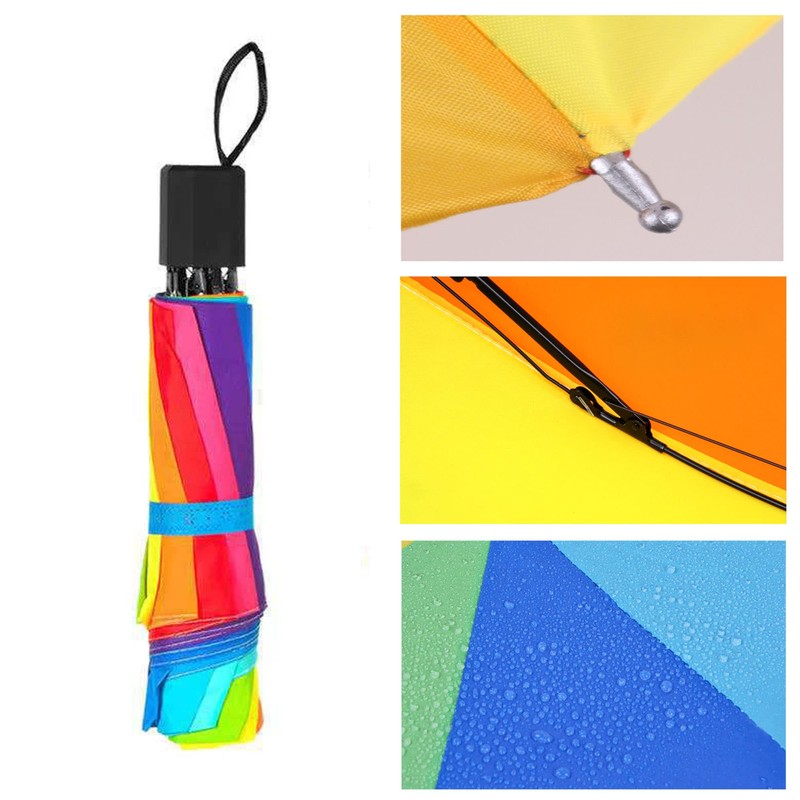 YUEMING Umbrella Windproof Compact Travel Umbrella, Rainbow Umbrella 10 Rib,