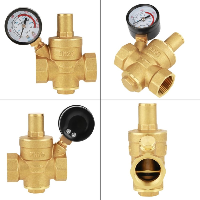 DN20 Brass Adjustable Water Pressure Reducing Valve with Pressure Gauge