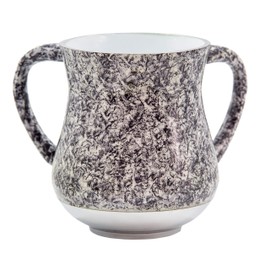 UNBREAKABLE WASHING CUP: Marble Color Aluminum Netilat Yadayim Cup 5-Inch Tall Elegant 2-Handle Wide-Mouth Ritual Cleaning Water Vessel - Black, Gray & White