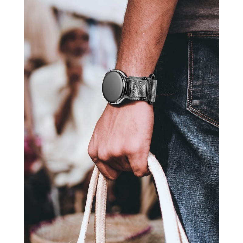 HEMSUT Wide Nylon Hook & Loop Watch Band with Metal