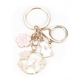OBEISN Cute Pink Flower Rabbit Keyring Gift for Women Ideal Birthday Gift for Girlfriend Small Gifts for Girlfriend and Friendship Pendant, silver