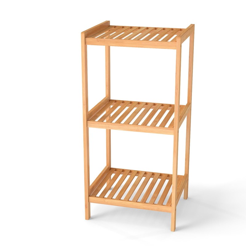 kinbor 3-Tier Bamboo Shelf Freestanding - Space-Saving Bathroom Standing Shelf