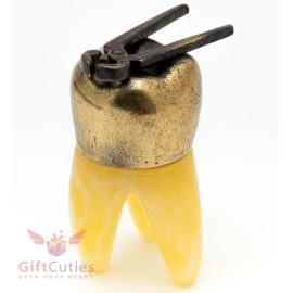 Brass Amber Tooth Shaped Figurine with pliers dentist's present IronWork