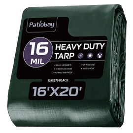 Patiobay Tarp 16x20FT, 16 Mil Large Tarp, Waterproof Tarps Heavy Duty with Grommets Every 23.6", Thick Plastic Tarp, UV Resistant Tear&Fade Resistant, Reinforced Edges for Outdoor Pool Camp Tent