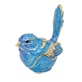 Qsabv Mini Bird Trinket Box, Vintage Metal Enameled Bird Figurine, Rings Earrings Small Jewelry Box Decorative Hand-Painted Collectible Animal Statue Gift for Girls Women, Blue