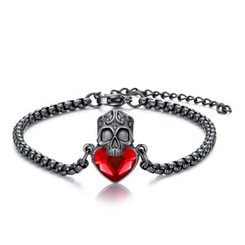 PARYFO Skull Bracelet 925 Sterling Silver Skull Bracelet with Red/Blue/Black Crystal Gothic Skull Punk Jewellery Gifts for Women Men Girls Boys, Sterling Silver, Crystal