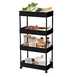 Payeel Slim Rolling Cart 4 Tier Narrow Cart Mobile Shelving Unit Organizer Slim Storage Cart with Wheels Utility Cart Tower Rack for Kitchen Bathroom Laundry (Black)