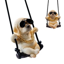 Labrador Retriever Car Mirror Hanging Accessories - Funny Swinging Dog Rear View Mirror Ornament - Cute Bobble Head Dashboard Decorations for Cars Trucks Men Women (Yellow)