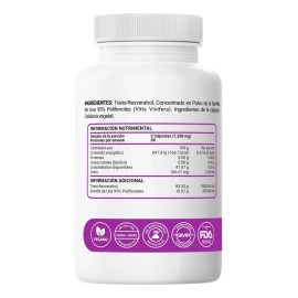 Trans Resveratrol 1000mg Restart 60 Cápsulas Veganas Con Semilla De Uva 95% Polifenoles Alta Pureza Resveratrol Puro Suplemento Antioxidante Superior 