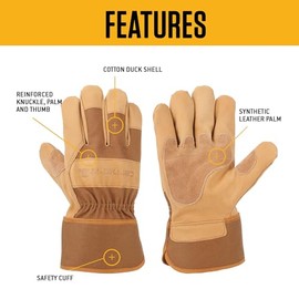 Carhartt Guante de trabajo de cuero de grano con puño de seguridad Guantes para clima fríopara hombre