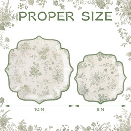 Havawish 100 Pcs Sage Green Paper Plates Greenery Floral Leaf Disposable Dessert Plates Bulk Set of 50 Guests 8 Inch 10 Inch Sage Party Supplies Decorations for Wedding Party Bridal Baby Shower