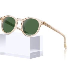 AVAWAY Small Face Sunglasses Women's Vintage Retro Polarised Sunglasses for Small Face AV206, A5 Transparent Yellow - Green Lens