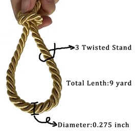 Fenghuangwu 9 Yard Handmade Cord Trim，7mm/0.275Inch Diameter Twisted Trim Cord Rope for DIY, Home Décor, Upholstery, Curtain Tieback