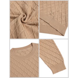 ZAFUL Women's Cable Knit Sweaters Trendy Fall Crewneck Long Sleeve Casual Loose Jumper Pullover Oversized Sweater Tops 2025 Apricot