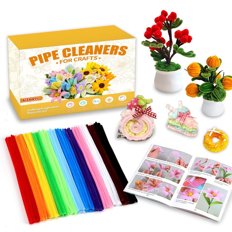 AIZANYU 1200pcs Pipe Cleaners Bulk. 24-Color Chenille Stems for Craft.