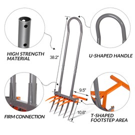 Walensee Broad Fork Garden Tool, 9 Tines Heavy Duty Broadfork Hand Tiller, 2-in-1 Garden Pitchfork with Ergonomic U-Shaped Handle, Spading Digging Fork for Gardening, Cultivating