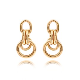 Aobei Pearl 18K Gold Drop Dangle Earrings for Women Dainty Long Circle Geometric Earring Big Boho Statement Earrings Women Jewelry