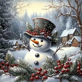 5D Winter Diamond Art Kits for Adults Beginners,Christmas Snowman Diamond Painting Kits,DIY Full Round Drill Diamond Dots Paintings Gem Art Crafts for Home Decor 13.8x13.8inch