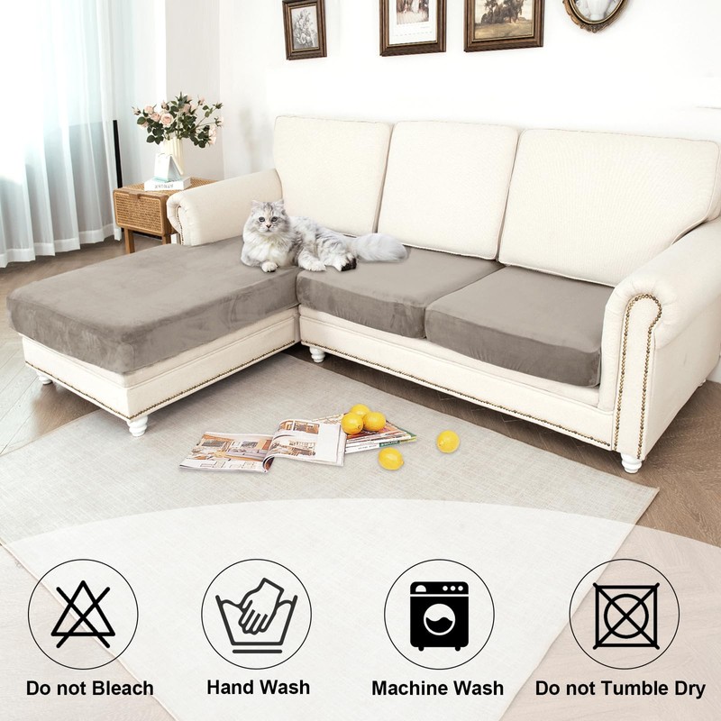 NAISI Waterproof Couch Cushion Covers Thick Velvet Fabric Washable Sofa