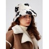 Winter Faux Fur Furry Small Flower Black Bucket Hat Fluffy