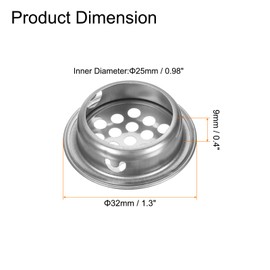 sourcing map 24Pcs Air Vents Circular Flat Soffit Vent 25mm/1" Stainless Steel Round Vent Mesh Hole Louver for Bathroom Home, Office, Kitchen, Cabinet, Wardrobe, Silver Tone