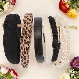 GeorgeX Diademas para Mujer, 7 Piezas Diferentes Bandas para el Cabello con Accesorios de Moda, Anudado Sólido, Perlas, Trenzadas(Negro)