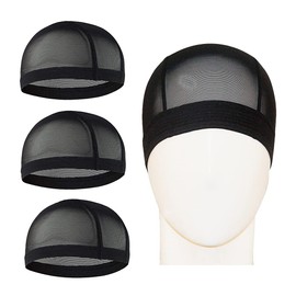 Wig Caps 3PCS, CNYE Stretchy Mesh Dome Wig Caps for Wigs Making Women Man (Black,L 18-21 inches)
