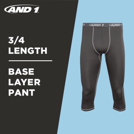 AND1 Men's Compression Pants - Athletic Performance Leggings Compression Tights - Full Length & Crop Base Layer Pants (S-XL), Size Medium, Black/Crop