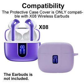 smaate Silicon Case Cover Compatible with TAGRY X08 and ZIUTY A1 Wireless Earbuds, Protective Case with Keychain, with Window for LED Display, Purple