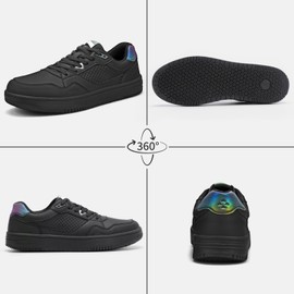 SPIEZ Non Slip Work Shoes Men Women, Oil Stain Slip Resistant Food Service Shoes, Breathable Lightweight Fashion Sneakers for Standing All Day, Black US4.5-13.5