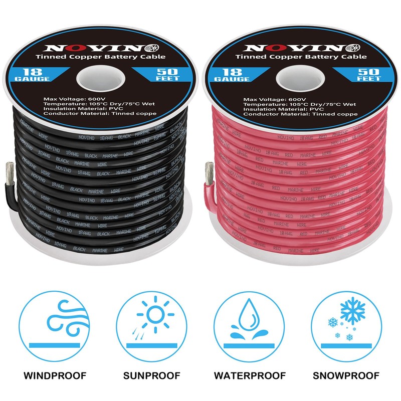 18 Gauge Marine Wire Include 18 AWG 50FT Red &