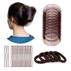 ZefeqCo 120Pcs Hair Net Accessories - Brown - 50Pcs Hair Nets (20inch), 45Pcs Hair Pins (6cm), 25Pcs Hair Ties