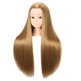 Mannequin Head with Synthetic Fiber Hair - Straight, 28" Doll Head for Cosmetology & Hairdresser (#27 Blonde)