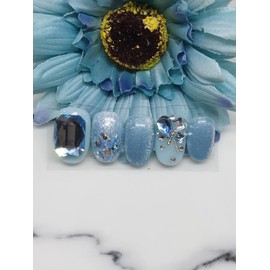 Topaz Blue Handmade Nail Tips - Short Oval / 토파즈블루 수제네일팁 - 숏오발