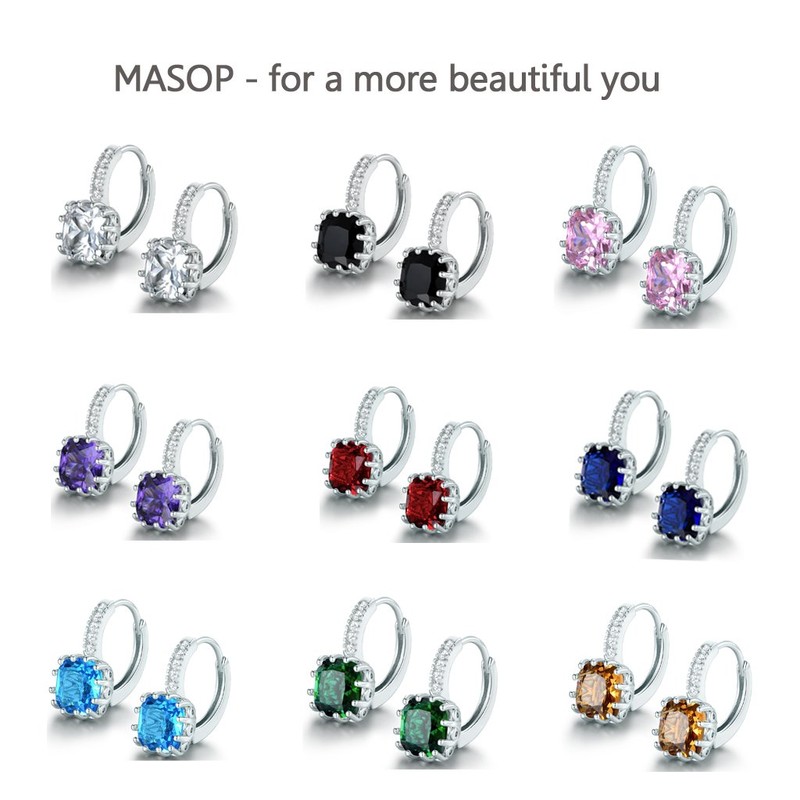 MASOP Women's 925 Sterling Silver Square Cut, Crystal