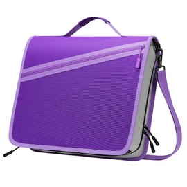MoKo Zipper Binder, 600 Sheet Large Binder Thick Oxford Multi-Pocket School Binder with Zipper, 3" Large 3 Ring Binder Organizer with Handle & Shoulder Strap, Purple & Gray