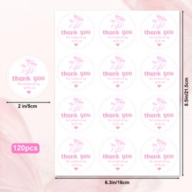 120pcs Pink Bow Thank You Stickers, 2 Inch Self-Adhesive Cute Small Business Thank You Stickers Party Party Decor Supplies for Coming Packaging Baby Shower & Birthday