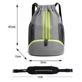 Drawstring Backpack Drawstring Fitness Bag Durable Nylon Basketball Football Storage Bag With Shoe Storage With Water Cup Storage Waist Bag (Black)