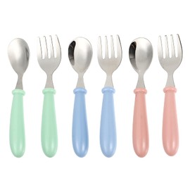 YARNOW 6 Pcs Kids Dinnerware Set Creative Stainless Steel Spoon and Fork Easy Grip Kids Tableware Silverware for Kids Self Training Assorted Colors