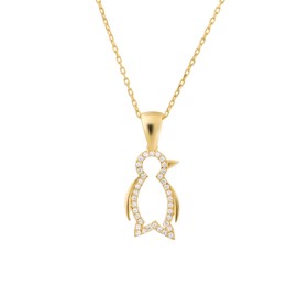 MIONZA 18K Gold Vermeil Penguin Necklace for Women, Antarctic Animal Jewelry, Gifts for Her, 18K Gold Vermeil, Cubic Zirconia