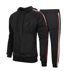 AOTORR Men 2 Piece Tracksuit Set Full Zip Athletic Sweatsuit Outfit Jogger Sport Set TZ23 Black L