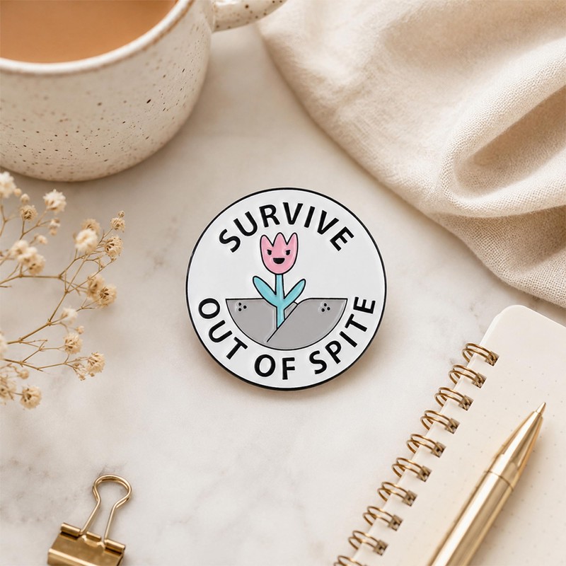 JHCHUYI 1Pcs Survive Out of Spite Enamel Pin, Funny Flower